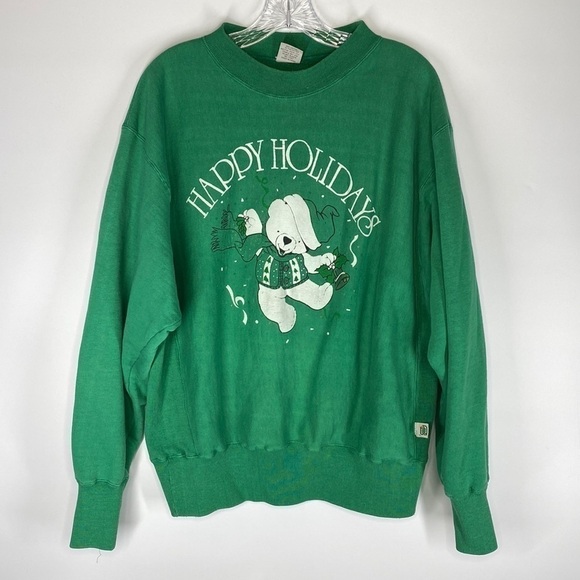 Desert Sportwear Dancing Santa Bear Green Crewneck Sweatshirt Size Large - Picture 1 of 7